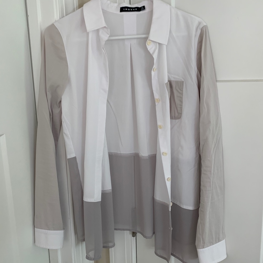 Trouve White And Cream, Color Block, Button Down - image 3